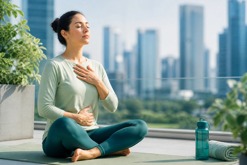 Práticas diárias de meditação e respiração para o estresse urbano
